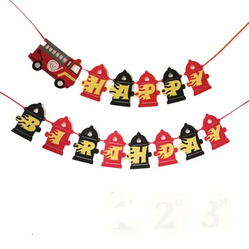Пожарная машина С Днем рождения Баннер Пожарный Пожарная машина Пожарный гидрант Гирлянда для детей Украшения для вечеринки по случаю дня рождения мальчиков  4