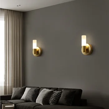 Полностью медный минималистичный постмодернистский настенный светильник для спальни, гостиной, кабинета, прикроватная лампа, креативный настенный светильник в скандинавском минималистичном стиле  3