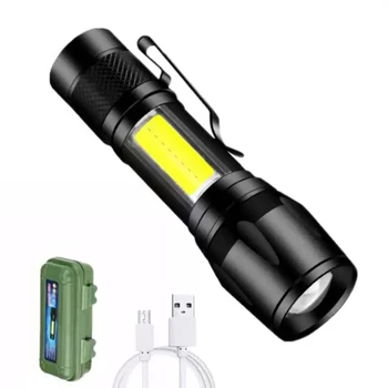 Портативные Мини-фонарики из алюминия, Водонепроницаемый Уличный светодиодный USB-аккумуляторный кемпинговый фонарик с зумом, Многофункциональный боковой фонарь  5