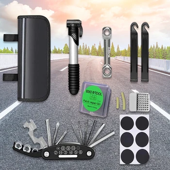 Портативный набор инструментов для ремонта велосипеда, накладка на шину, Многофункциональный гаечный ключ, набор инструментов для велосипеда с сумкой для хранения, Велосипедное снаряжение  5