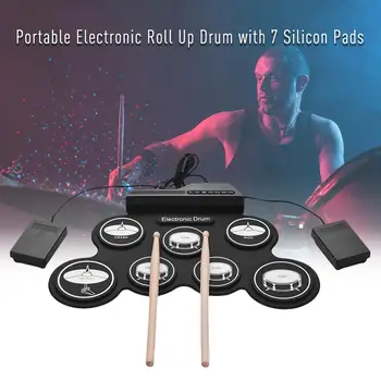 Портативный электронный барабан USB с 7 накладками, набор силиконовых барабанов с барабанными палочками  5