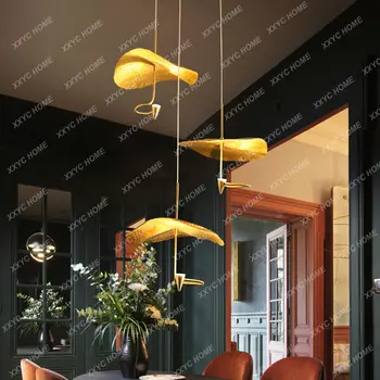 Постмодернистская Новая китайская дизайнерская вилла, двухуровневый лестничный светильник, дзен-чайная комната, индивидуальное искусство, медная люстра в виде листьев Лотоса  4