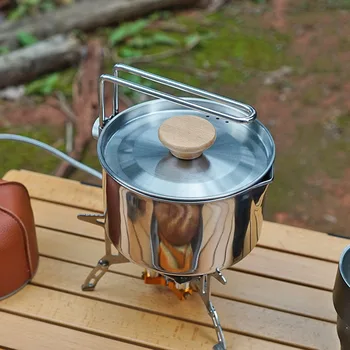 Походный чайник для воды из нержавеющей стали, Переносная кастрюля для тушения для пикника, Походное оборудование для самостоятельного приготовления пищи  5