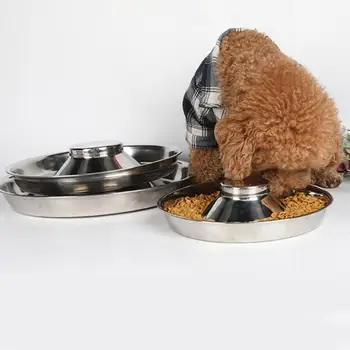 Практичная миска для собак, нескользящее устойчивое шасси с большими тарелками, миски для кормления кошек и собак, миска для медленного приготовления пищи, предотвращающая удушье  5