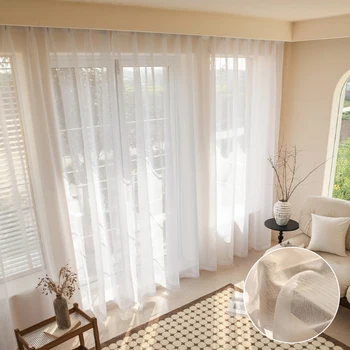 Прозрачные тюлевые занавески для гостиной, кухни, белая вуалевая занавеска для окна, домашний декор, Свадебная ткань на заказ  3