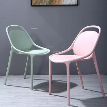 Простые кухонные пластиковые обеденные стулья в скандинавском стиле с креативной дизайнерской спинкой, стул для мебели для гостиной, высокие стулья для столовой в отеле  5