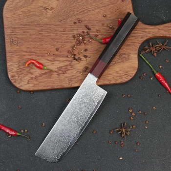 Профессиональный японский поварской нож с восьмиугольной ручкой из черного дерева VG10 из Дамасской стали Многофункциональный кухонный нож для приготовления ломтиков  5