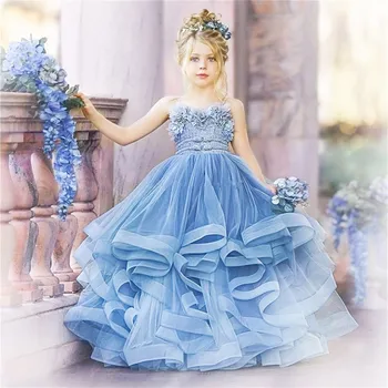 Пушистое фатиновое платье без рукавов с милой пушистой аппликацией для девочек, свадебные цветы, детское праздничное платье для причастия, простое элегантное платье  5
