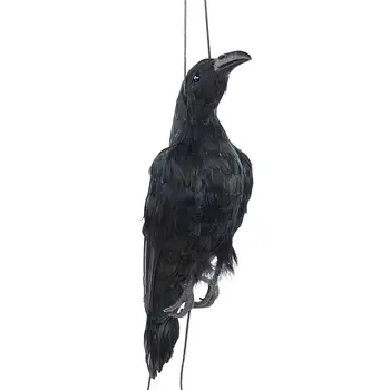 Реалистичная Висящая Мертвая Ворона-Приманка В Натуральную Величину Очень Большая Ворона С Черными Перьями  5