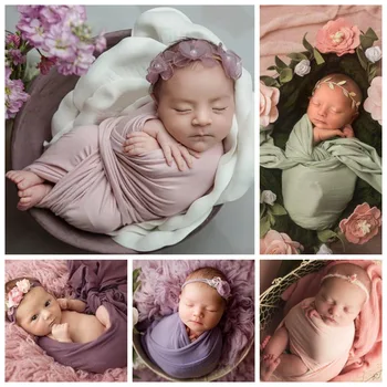 Реквизит для фотосъемки новорожденных, эластичная оберточная ткань, Мягкие многоцветные детские товары, одеяло, ткань для фона для фотостудии  5