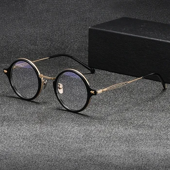 Ретро Круглая оправа для оптических очков для мужчин, винтажная оправа из ацетата титана, женские очки для близорукости, очки по рецепту Oculus  10