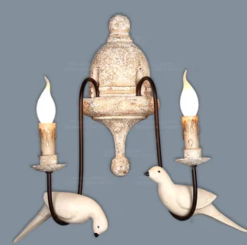 Ретро настенный светильник с птицей, французское винтажное бра из белого дерева, Деревенский настенный светильник, Антикварная лампа с птицей в спальне фермерского дома  3