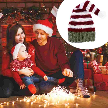 Рождественская вязаная шапка, детский Детско-родительский костюм, капор из пряжи Hairball, теплые шерстяные шапки  5