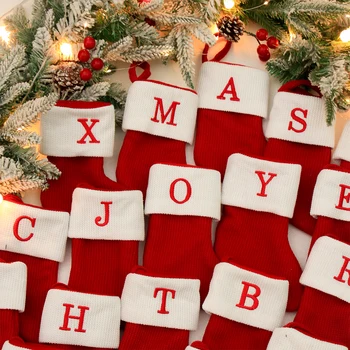 Рождественские носки С красными буквами алфавита, Рождественские вязаные чулки, Веселые рождественские украшения 2023, подвеска на Рождественскую елку, подарок Ноэля  5