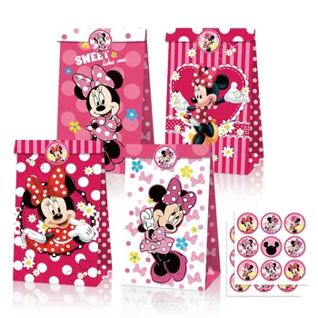 Розовый бумажный пакет с Минни Микки Диснея Самоклеящиеся наклейки Детский подарочный пакет Украшения для вечеринки по случаю дня рождения Для девочек  5
