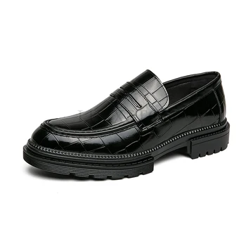 Роскошные брендовые лоферы с крокодиловым узором, модная мужская обувь на толстой подошве, Кожаная обувь ручной работы, Деловая повседневная обувь, Оксфордские туфли  3