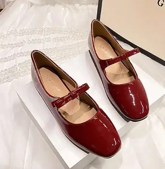 Роскошные женские туфли Mary Janes с бантиком-бабочкой, с квадратным носком, из блестящей кожи и шелка, на плоской подошве, Балетки, женские красные туфли для танцевальной вечеринки, свадебные туфли для новобрачных  4