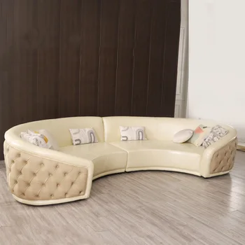 Роскошные Изогнутые Диваны для гостиной, Кожаный Ленивый диван, Дизайнерские Модульные диваны Nordic Loveseat, Акцентный диван, Зимняя мебель для дома  5