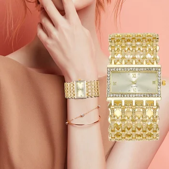 Роскошные Модные женские часы Sdotter С блестящим циферблатом, Дизайнерские качества, женские кварцевые наручные часы с квадратным бриллиантом, Женский браслет из сплава  10