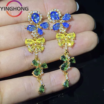 Роскошные серьги QueXiang из стерлингового серебра S925 пробы с бриллиантами, длинные геометрические серьги в виде цветов и бабочек, женские модные украшения в подарок  5