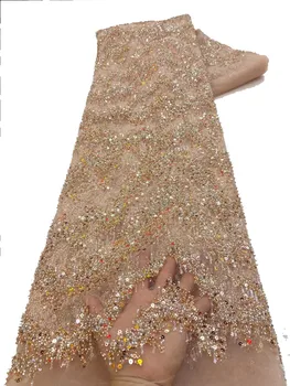 Роскошный Африканский Жених, Кружевная ткань с блестками Высокого качества, 2023, Вышивка из тяжелого бисера, Французский Тюль, Кружевное Нигерийское свадебное платье  4