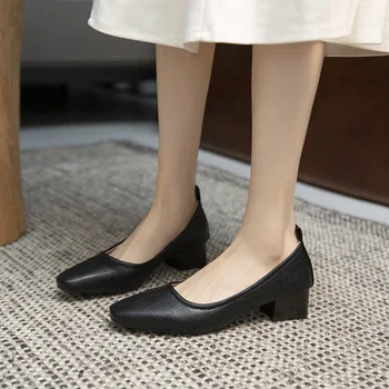 Роскошный Дизайн, Высокие Каблуки, Новинка 2023 года, Туфли на толстом Каблуке С Острым Носком, Пикантная Профессиональная Женская обувь Большого Размера 35-41 Zapatos De Mujer  5