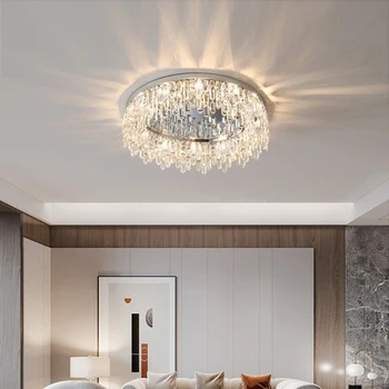 Роскошный светодиодный потолочный светильник из прозрачного хрусталя, люстры для современного домашнего декора, золотые, серебряные люстры Lampara Techo для спальни, гостиной  1