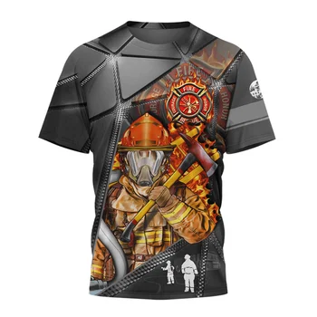 Рубашка пожарного, мужская футболка, Индивидуальная униформа для мужчин, летняя свободная толстовка с круглым вырезом, модный пуловер с 3D принтом, крутые футболки  5