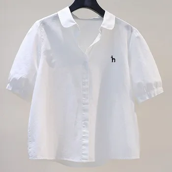 Рубашка с логотипом Hazzys, женская Свободная повседневная футболка из 100% хлопка с короткими рукавами, летний новый элегантный универсальный топ 2023 года.  10