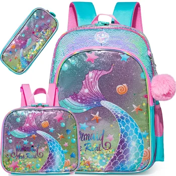 Рюкзак для девочек, рюкзаки, детская школьная сумка для начальной школы, полноразмерная дорожная сумка с ланч-боксом  10