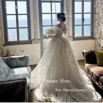 Свадебные платья OLOEY Princess с пышным кружевом с открытыми плечами и бантом, Изысканный корсет, свадебные платья на шнуровке сзади, перчатки Castal Dubai  5