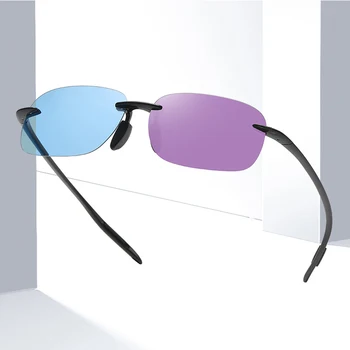 Сверхлегкие фотохромные солнцезащитные очки без оправы, очки для вождения на открытом воздухе, очки для рыбалки, большие поляризованные очки ночного видения с футляром  5