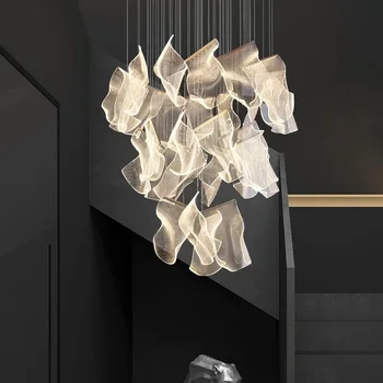 Световод, светодиодное подвесное освещение, Двухуровневая Вращающаяся лестница, креативный постмодернистский Длинный Акриловый подвесной светильник для столовой и гостиной  5