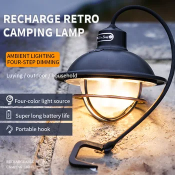 Светодиодная лампа для кемпинга, ретро подвесная лампа для палатки, наружные водонепроницаемые кемпинговые фонари с регулируемой яркостью со встроенным аккумулятором, аварийный фонарь  4