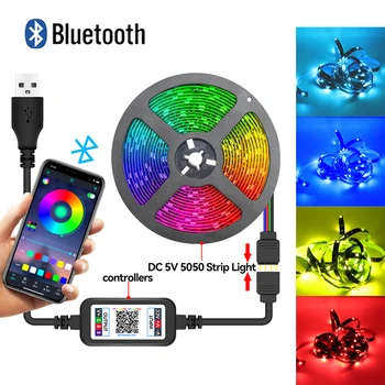 Светодиодная лента 5050 RGB, инфракрасный контроллер Bluetooth, внутренний шкаф, Декоративная светодиодная лента, бар, телевизор, коридор  4