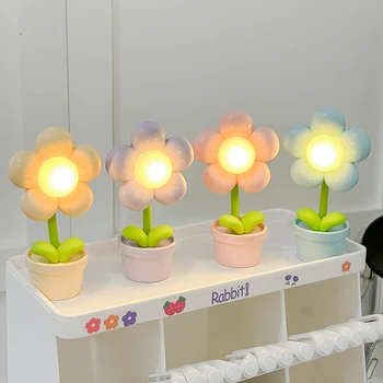 Светодиодные цветочные ночные светильники Мини-настольный светильник Настольное украшение Креативная прикроватная лампа для украшения спальни Детский Праздничный подарок  5