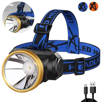 Светодиодный налобный фонарь, портативный головной фонарь, перезаряжаемый через USB, Велосипедная фара для рыбалки, фонарик для ночной рыбалки, ультраяркий фонарь для кемпинга  5