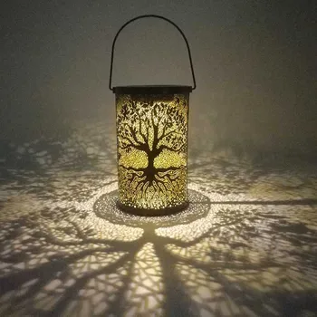 Светодиодный Солнечный фонарь из кованого железа, Проекционный светильник из полого дерева, украшение двора  5