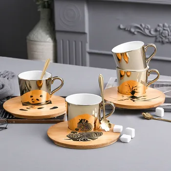 Светоотражающая керамическая кофейная чашка и золотистая колбаса из нового дерева высококачественный набор британских послеобеденных чашек  5