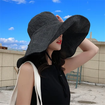 Свободные женские шляпы с широкими полями, пригодные для использования на открытом воздухе, Ветрозащитная солнцезащитная шляпа, Регулируемая Однотонная панама, пляжная шляпа с бантом  10