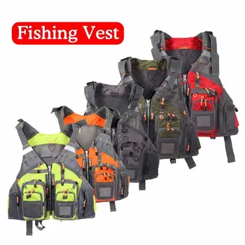 Сетчатый жилет для ловли нахлыстом, рюкзак, дышащий жилет для рыбалки на открытом воздухе, множество карманов, водонепроницаемая съемная нагрудная сумка, жилет безопасности.  10
