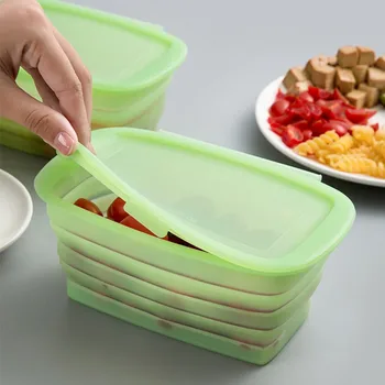Силиконовый Ланч-бокс Портативный Складной Ланч-бокс для еды Столовая посуда Складной Контейнер для хранения продуктов Прямоугольная коробка для пикника  5