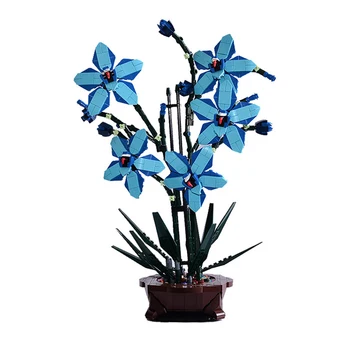 Синий цветок цимбидиум Бонсай MOC Растение в горшке Строительные блоки Идеи Орнамент Кирпичи Игрушка Подарок на день рождения для девочек и детей  5