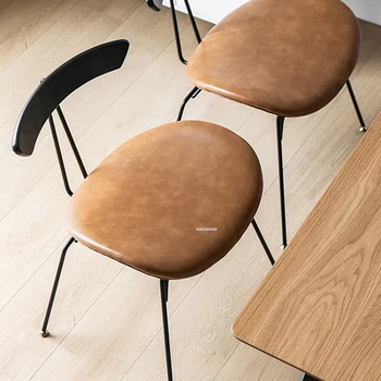 Скандинавские винтажные обеденные стулья с кожаной спинкой, Железный Дизайнерский диван-кресло для отдыха, Мебельная промышленность, Гостиничный обеденный стул  5