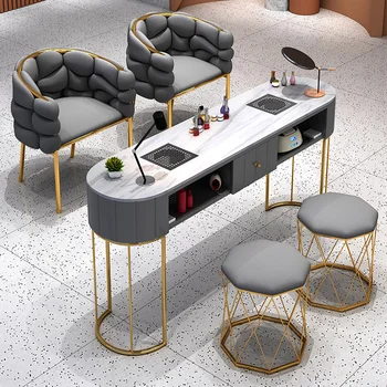 Скандинавские маникюрные столы для салонной мебели, современный легкий роскошный одноместный и двухместный Профессиональный маникюрный стол с пылесосом  5