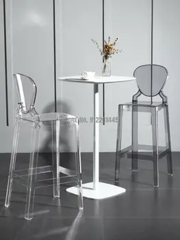 Скандинавский креативный барный стул с прозрачной спинкой, простой акриловый пластиковый стульчик для кормления, высокий табурет для кофейни  5