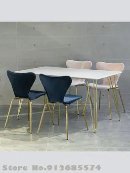 Скандинавский легкий роскошный обеденный стул из золотистой бархатной ткани net red ins стул для макияжа металлическая модная простая спинка табурета  5