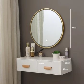 Скандинавский настенный туалетный столик с зеркалом Для спальни Небольшой бытовой Минималистичный Мини-туалетный столик со светодиодной подсветкой Для прически  5