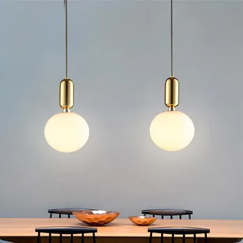 Скандинавский светодиодный подвесной светильник с золотым стеклянным шариковым абажуром, подвесной светильник для столовой, Подвесное освещение в спальне  2