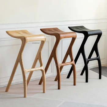 Скандинавский современный массивный барный стул, Деревянный табурет, креативный дизайн обеденного стула, Деревянные шезлонги для отдыха на высоких ножках, мебель для зала WZ  4